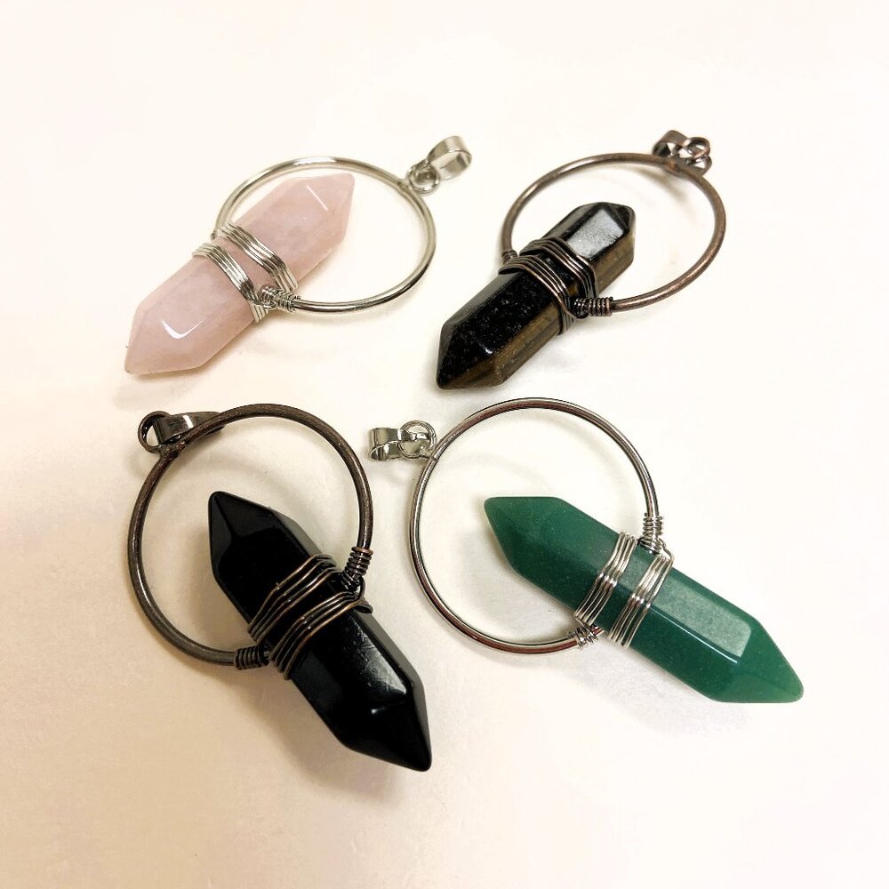 Wire-Wrapped Genuine Crystal Double Terminated Pendants